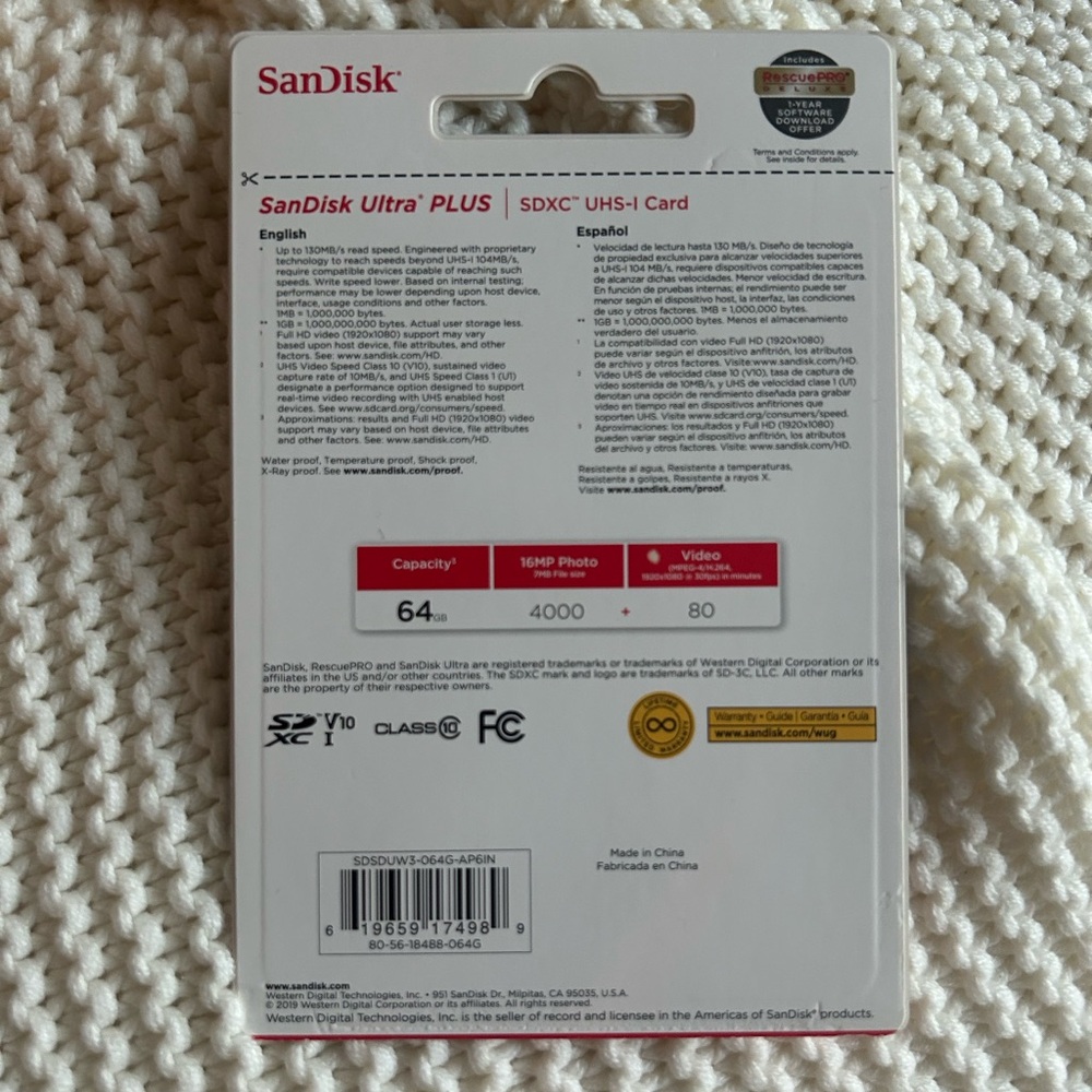 NWOT Sandisk Ultra UHS-I 64mb photo card - Picture 2 of 2